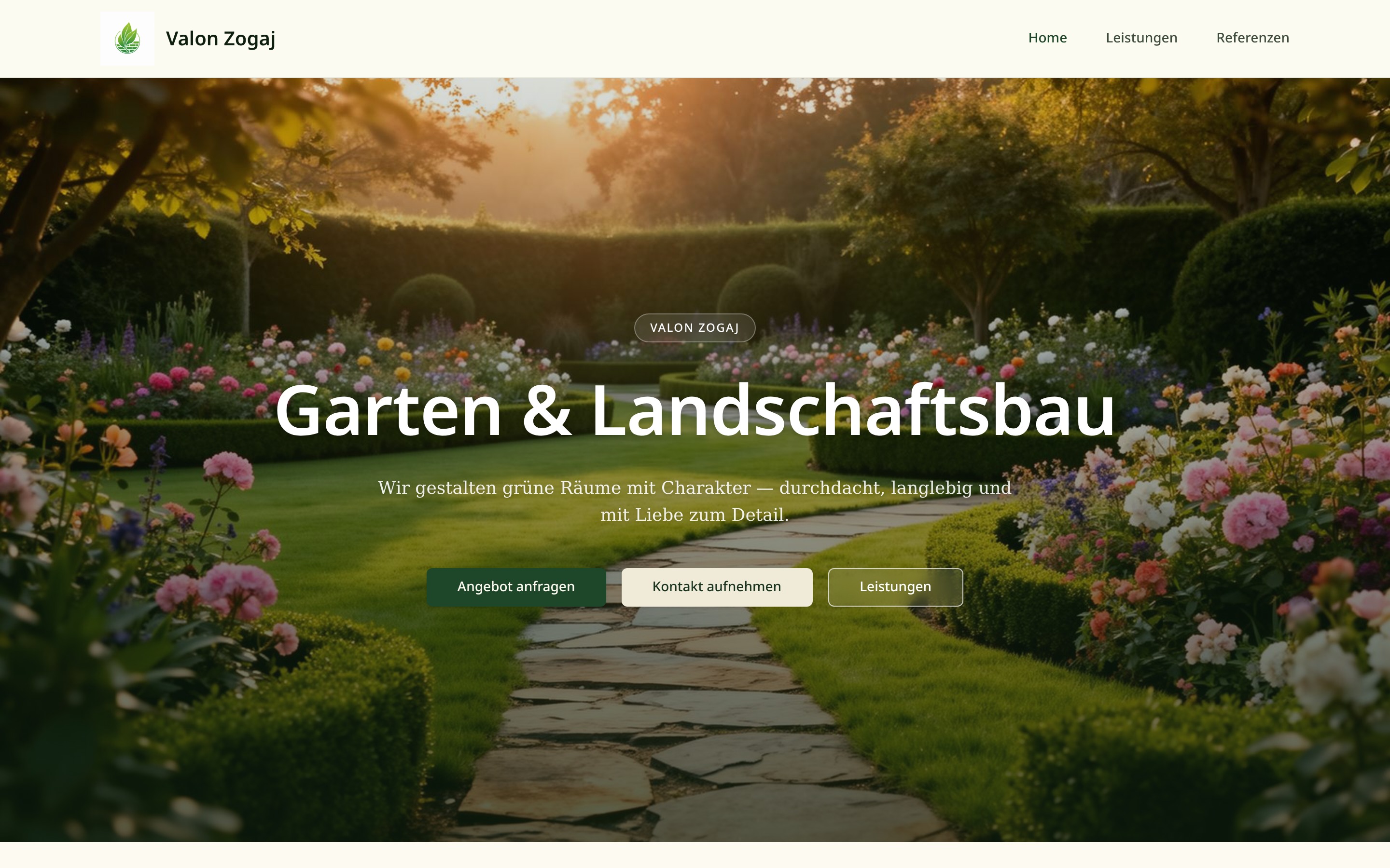 Screenshot der Website Valon's Green Creations